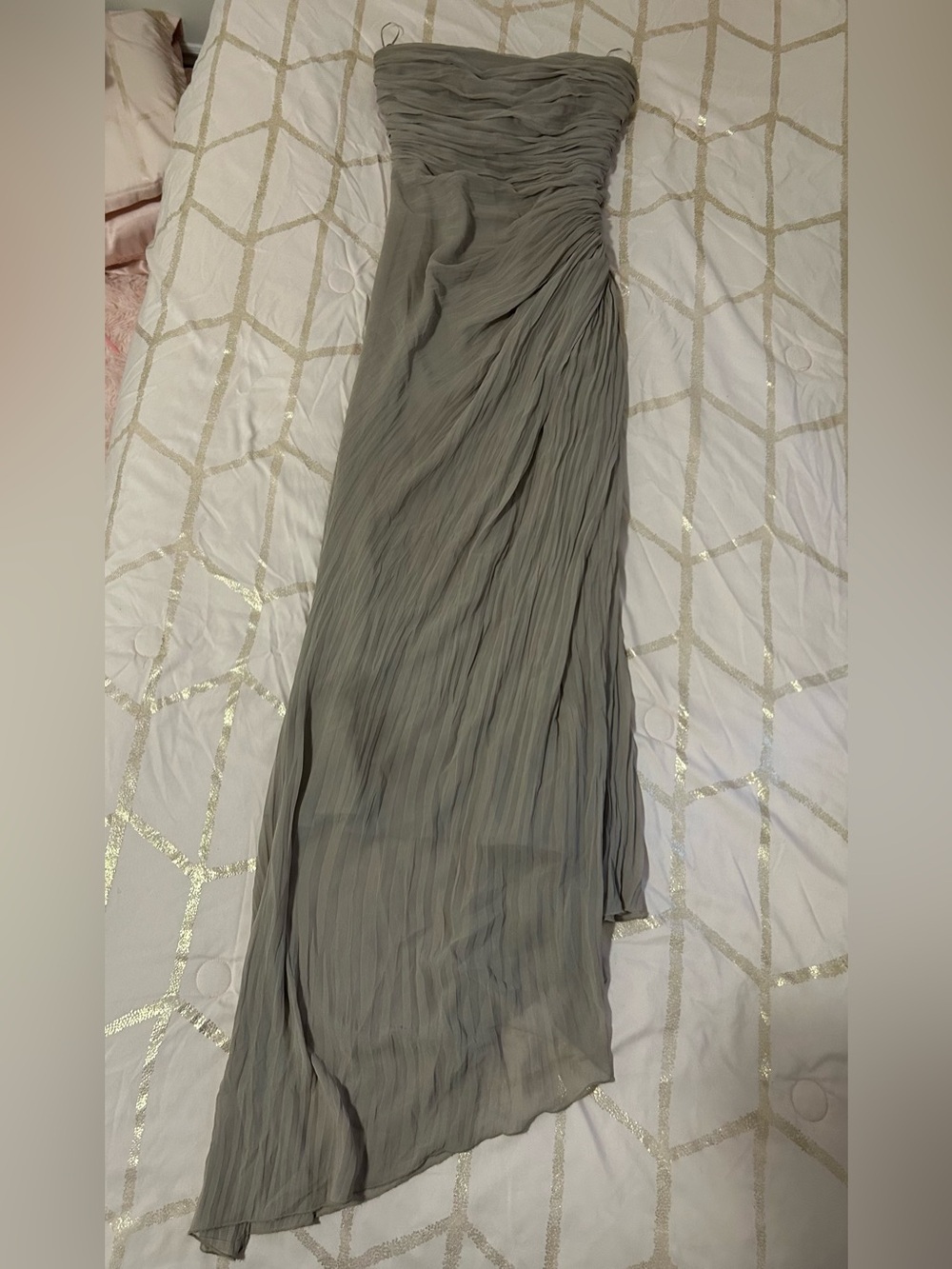 Zara Strapless Pleated Maxi dress in Soft taupe